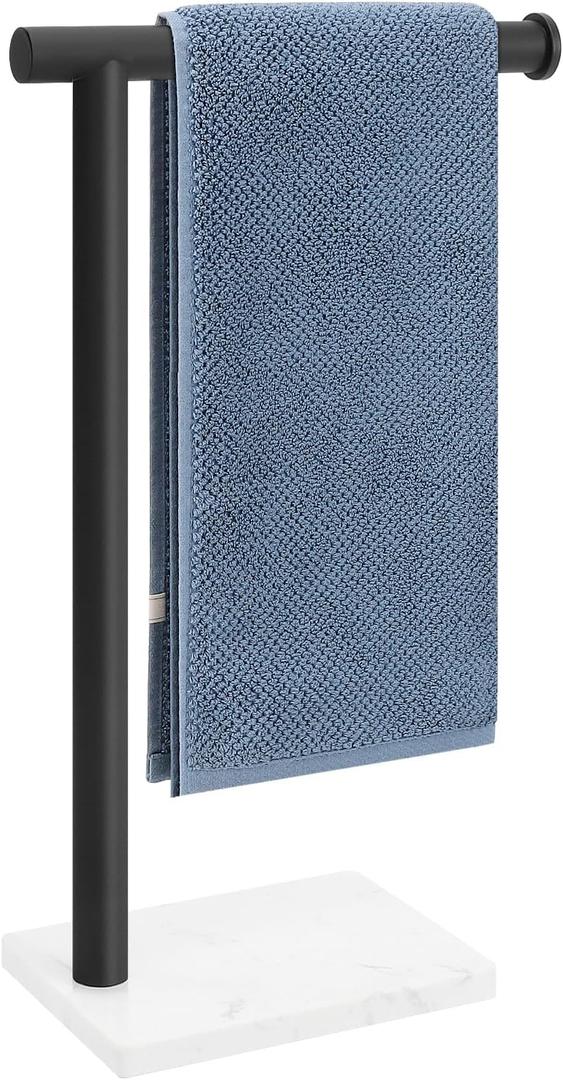 Hand Towel Holder, Hand Towel Stand for Bathroom with Marble Base, 304 Stainless Steel L Shape Hand Towel Rack Bar Standing for Vanity Kitchen Countertop, Matte Black