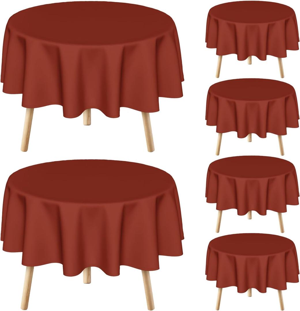 Horaldaily 6 Pack Clay Tablecloth 7070 Inch Round, Stain and Wrinkle Resistant Washable Table Cloth, Decorative Polyester Table Cover for Party Picnic Dinner Decor