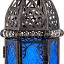 NEEDOMO Hanging Moroccan Lantern, 12.8'' Vintage Candle Holder, Metal Lanterns Decorative Indoor Outdoor, Table, Patio, Porch, Shelf, Gothic Home Decor (Blue, Large Size)