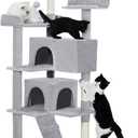 Made4Pets Cat Tree Tower 56in Cat Tower for Indoor Cats Kitten Tree Multi-Level Cat Tree with 2 Condo Furniture Activity Center with Scratching Posts Funny Toys Kittens Pet Play House, Light Grey