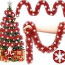100 ft Christmas Tinsel Garland Metallic Garland Light Glittering Decoration for Valentine Birthday Wedding Party Holiday Festivities Indoor Outdoor Home Supplies(Red, Snowflake)