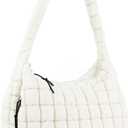 Quilted Puffer Tote Bag Purse Puffy Crossbody Shoulder Bag,Lightweight Nylon Hobo Bag Puffer Carryall Bag for Women Girl (Medium, Beige)