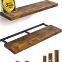 BAYKA Floating Shelves, 36 inches Long Wall Mounted Rustic Wood Shelves for Bathroom, Bedroom, Living Room, Kitchen, Office, Hanging Shelf for Books/Storage/Decor(Rustic Brown,Set of 2) (36inchesfor Media Center & Heavy Books)