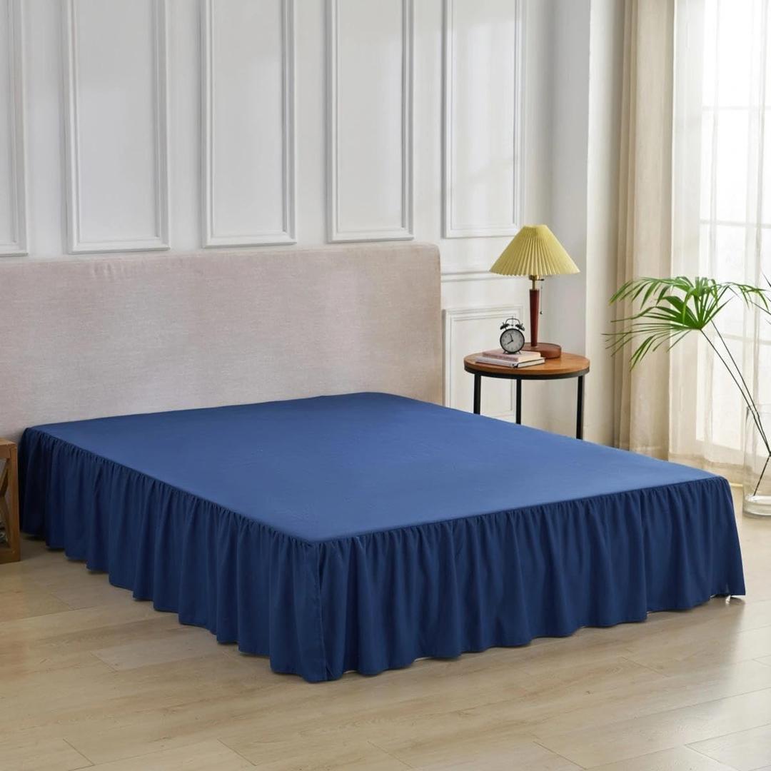 Bed Skirt Queen Size Ruffled Bed Skirt with Split Corners, Queen Bed Skirts 14 Inch Drop with Platform, 14'' Queen, Navy Blue