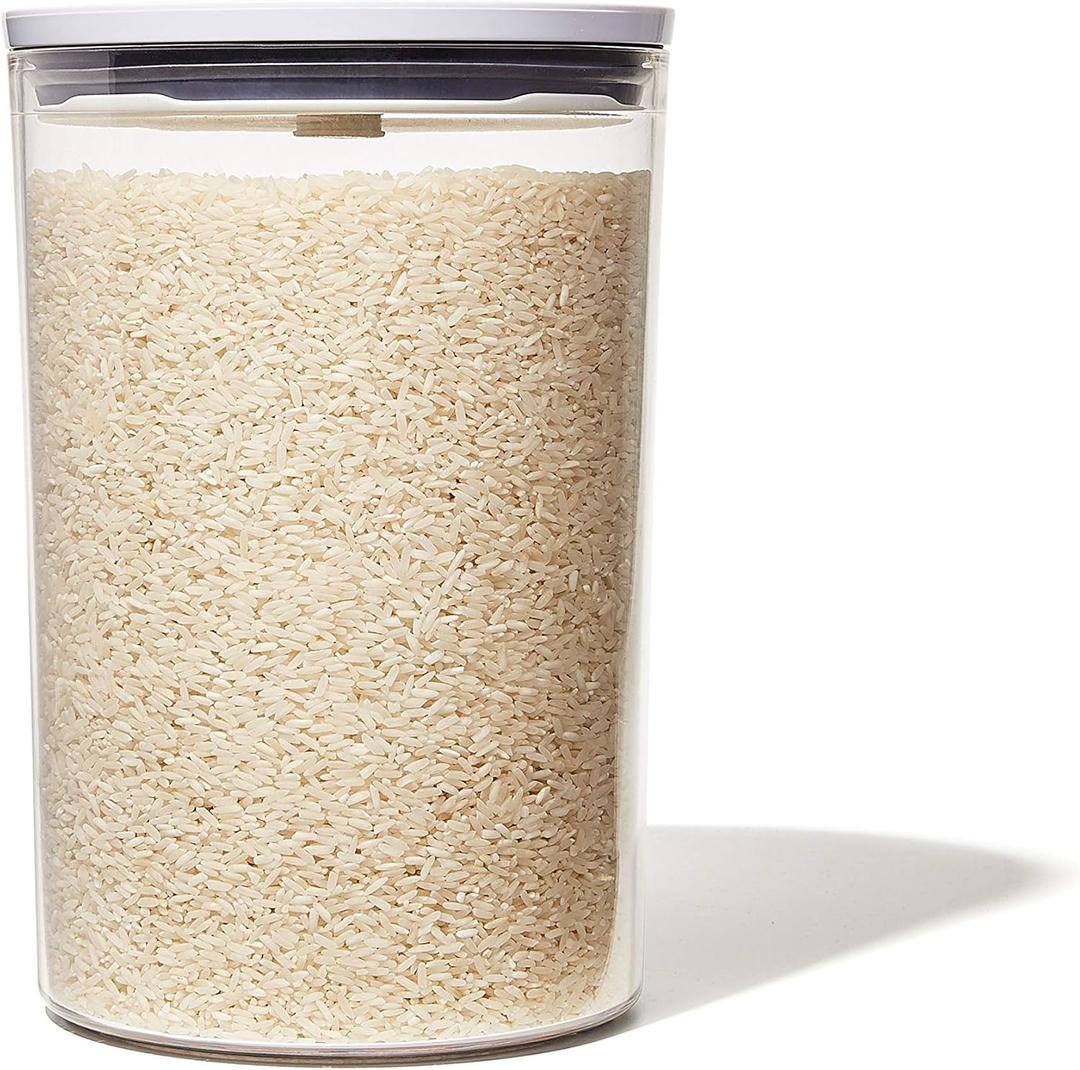 OXO Good Grips Round POP Container  Large (5.2 Qt) for flour, sugar, cereal and more | Airtight Food Storage | BPA Free | Dishwasher Safe | Clear Body,White