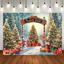 Christmas North Pole Backdrop Winter Forest Snowy Xmas Tree Photography Background Christmas Party Decorations Family Holiday Photo Props (7X5FT)