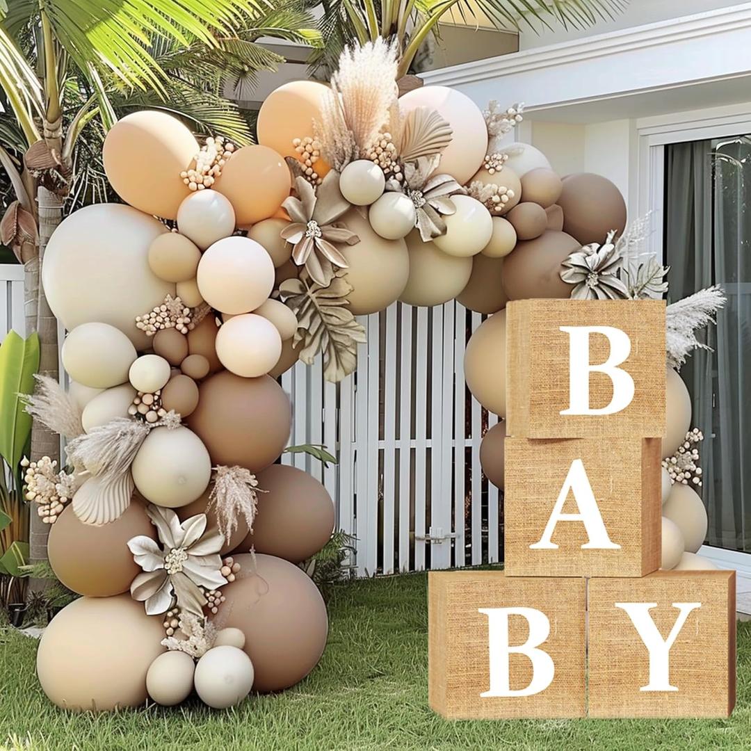 Baby Shower Decorations Burlap Grain Baby Boxes Boho Brown Balloons Arch Kit for Neutral Boy Girl Safari Jungle Birthday Party Supplies (Brown)