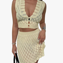 Saodimallsu Womens Two Piece Crochet Swimsuit Cover Ups Sleeveless V Neck Crop Tops Skirt Sets Beach Vacation Outfits L