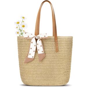 Trifabricy Beach Bags for Women, Large Straw Beach Bag, Beach Tote Bag Shoulder Handbags, Straw Bag Beach Purse for Summer