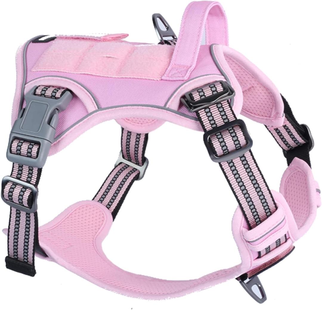 BUMBIN Tactical Dog Harness for Medium Dogs No Pull, Famous TIK Tok No Pull Puppy Harness, Fit Smart Reflective Pet Walking Harness for Training, Adjustable Dog Vest Harness with Handle Pink, Small 