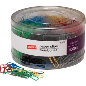Staples; #1 Size Vinyl-Coated Paper Clips, 1000/Tub (Standard)