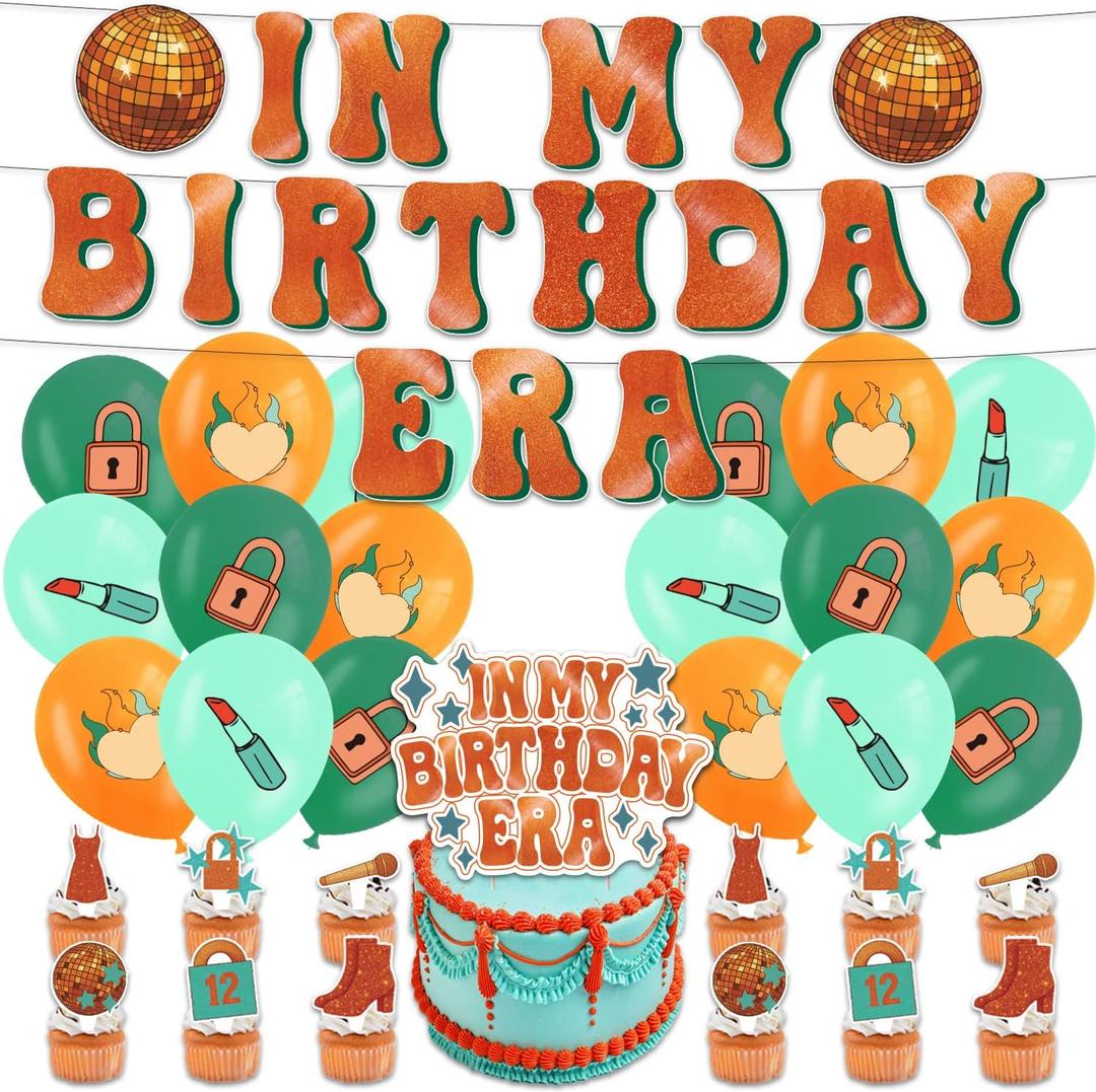 2 x Orange Birthday Party Decorations for Women, Included Birthday Banner, Balloons, Cake Toppers and Cupcake Toppers Party Supplies