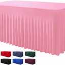 Table Skirts for Rectangle Tables 6ft - One-Piece Pink Tablecloths and Skirt, Wrinkle Resistant Ruffles Elastic Cover for Banquets, Weddings, Events, Parties (72" x 30" (Rectangular))