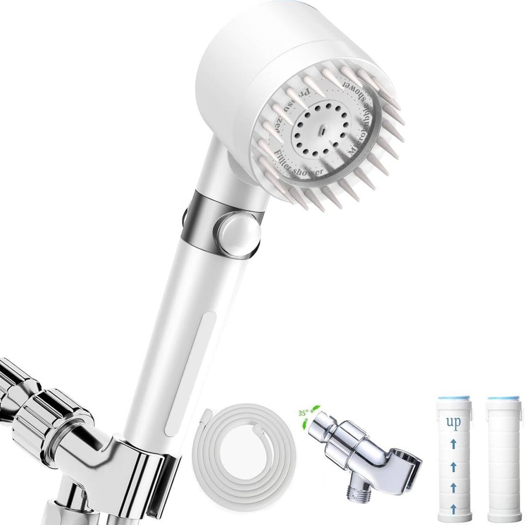 High Pressure Handheld Shower Head High Pressure Shower Heads- High Flow Even with Low Water Pressure - Hand Held Showerhead Set with 59Replacement Hose/Bracket and Cotton Filters (true white)