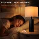 24.5" Black Lamps Set of 2, Modern Table Lamps for Living Room with USB C+A Ports, Creative Stripe Touch Lamps for Nightstand, 2 Bulbs Included