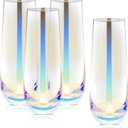 Sparkle and Bash Iridescent Stemless Champagne Flutes & Mimosa Glasses, Set of 4-10 Oz Capacity Modern Holographic Drinkware - Finish & Versatile Stemless Wine Glasses