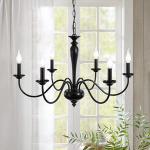 QAREHL Farmhouse Chandelier 6 Light Black Chandeliers for Dining Room Lighting Fixtures Hanging, Kitchen Island, Rustic Industrial Iron Chandeliers for Foyer, Living Room, Bedroom