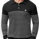 Mens Polo Collar Shirts Casual Long Sleeve Button Sweater(S-2XL) (Black)