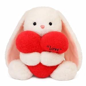 UNIMV Love Bunny Plush with Holding Red Heart 10 inch Cute Rabbit Stuffed Animal Ultra-Soft Stuffed Animal for Valentine's Day Gifts, Cuddling & Romantic Decor (Rabbit)