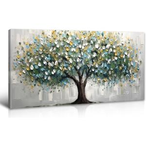 Tree of Life Wall Art Canvas Print Abstract Textured Framed Modern Landscape Artwork, Large Home Decor for Living Room Bedroom Bathroom Office Decoration 20"x40"