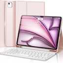 Keyboard Case for iPad Air 11-inch M2 2024, Smart Folio Leather Cover with Pencil Holder for iPad 6th Gen M2 11 inch, Rechargeable, Magnetic Wireless Keyboard for iPad Air 11 6th Gen, (Pink)