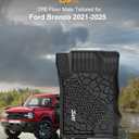 3W Floor Mats & Cargo Liner Fit for 2021-2024 2025 Ford Bronco 4 Door, TPE All Weather Custom Fit Floor Liner 1st 2nd Row and Full Set Trunk Mats, Black (Not for Bronco Sport & Rubberized Floor)