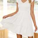 ZESICA Women's 2026 Summer Casual V Neck Flutter Sleeve Bohemian Ruffle Smocked A Line Swing Mini Dress (White, M)