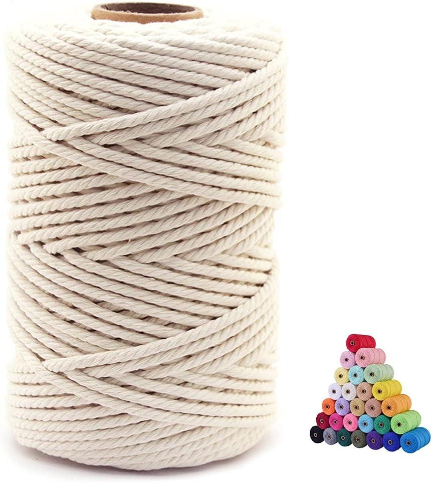 FLIPPED 100% Natural Cotton Macrame Cord,5mm x110 Yards Macrame Cords Colored Cotton Macrame Rope Craft Cord for DIY Crafts Knitting Plant Hangers Christmas Wedding Dcor (Beige, 5mm110yards)