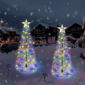 Outdoor Christmas Decorations, 2 Pack 20'' Spiral Solar Christmas Tree Lights, 8 Modes Solar Pathway Lights, Waterpoof Light up Prelit Xmas Tree for Garden Patio Yard Walkway Driveway（Multicolor）