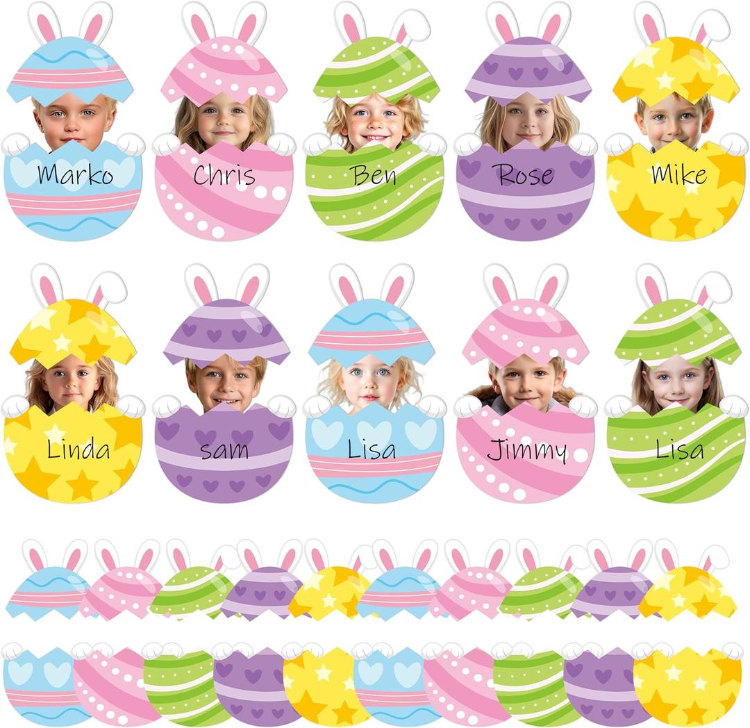 6 x BeYumi Easter Bunny Egg Cutouts - 50Pcs Easter DIY Cute Bunny Ear Egg Photo Craft for Kids Christian Eggs Name Tag Paper Cutouts Set School Classroom Party Activities Chalkboard Bulletin Board Decor