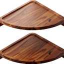 Demigo Floating Round Corner Shelves for Wall 2pcs - Acacia Wood Wall-Mounted Storage Shelves for Home Decor, Space Saving Displays for Living Room, Kitchen, Office, and Bedroom (Natural Brown)