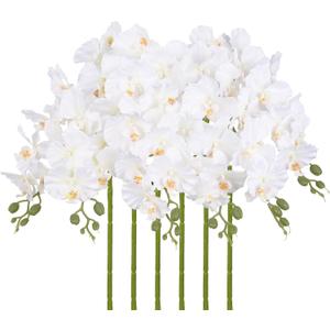 White Orchid Artificial Flowers, 6PCS Artificial Phalaenopsis Flowers 38" Fake Orchid Stems for Wedding Party Office Home Décor (White)