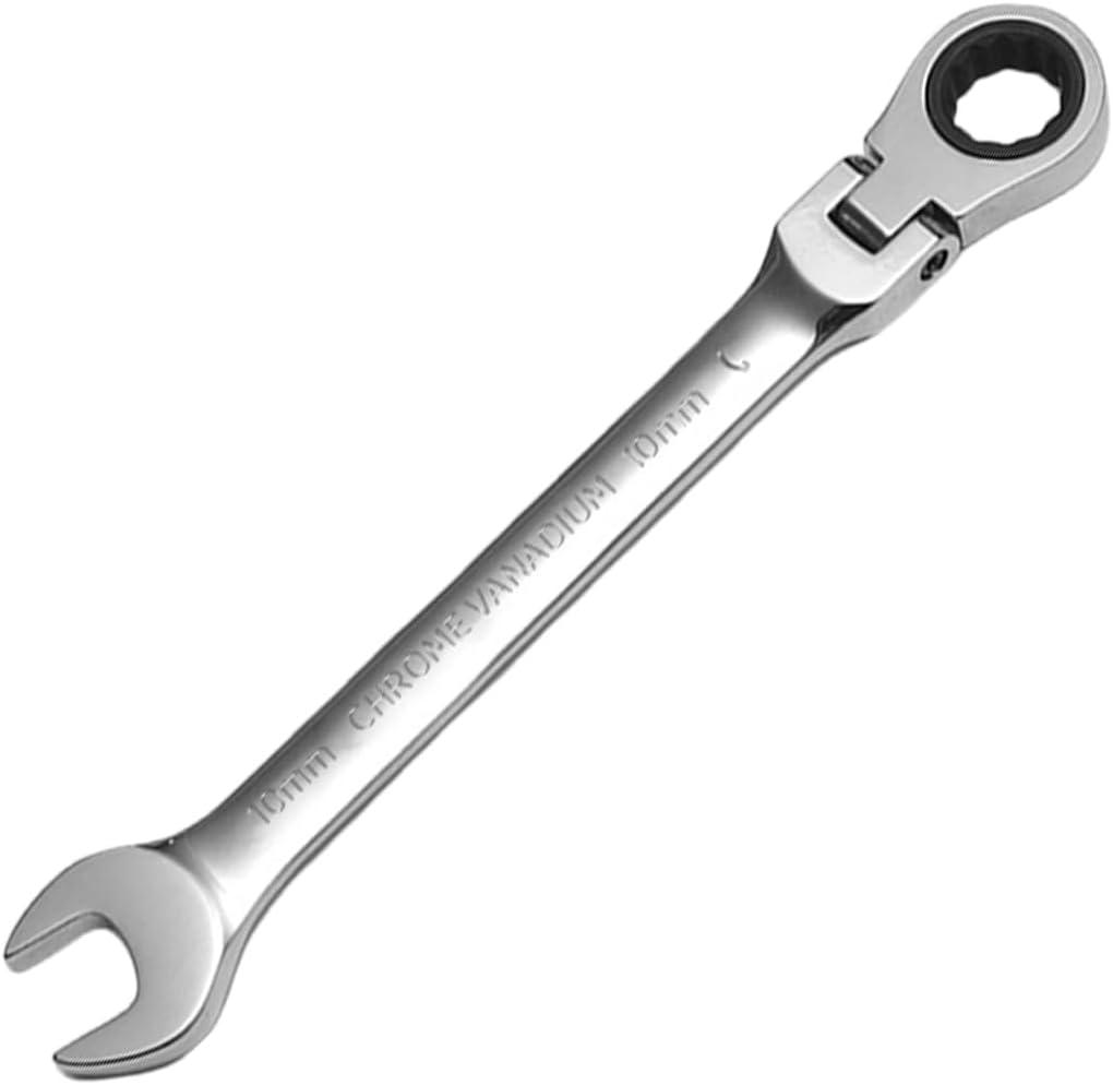 WISEUP Ratchet Wrench, CR-V Forged 10mm Flex Head Ratcheting Wrench, Industrial Dual-use Design Wrench, Anti-slip Anti-bending Ratchet Tools
