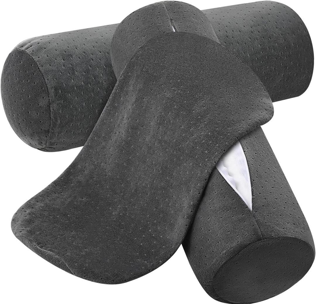 Remerry 2 Pcs 18 x 6 Inches Velvet Neck Roll Pillow Cover with Zipper, Soft Bolster Pillowcases for Cylindrical Pillow (Cover Only, Bolster Not Included) (Ash Black)