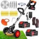 Cordless Weed Wacker Electric Grass Trimmer with 21v 4.0Ah Battery Powered,3-in-1 Brush Cutter Weed Cutter Lawn Trimmer,with Wheels Adjustable Lightweight for Lawn, Garden, Yard Care