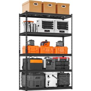 VEVOR Storage Shelves, 2500 lbs, 5 Tier Heavy Duty Garage Shelving, 18" D x 48" W x 72" H Adjustable Metal Shelves for Industrial Shelving Unit Utility Shelf, for Kitchen, Warehouse, Basement, Black