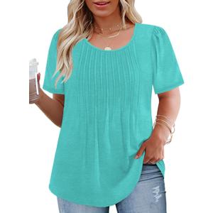 VISLILY Womens-Plus-Size-Summer-Tops Trendy Puff Short Sleeve T Shirts Cute Flowy Pleated Blouses Casual Crewneck Tunics Tee (XXL)