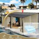 Waterproof Outdoor Curtains with Zipper 2 Panels Faux Linen Sun Blocking Blackout Privacy Patio Curtains Top & Bottom Grommet Outside Drape for Porch Pergola(110 x 108 Inch, Beige)