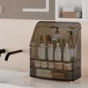 Makeup Organizer Countertop Vanity with Transparent Lid Drawers Waterproof Dustproof Cosmetic Skincare Bathroom Storage Gift for Women Teens Girls (Clear Black)
