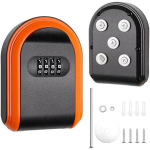 Coldairsoap Magnetic Key Holder with Lock, Magnet Key Lock Box Hidden Under Car, Secure 4-Digit Combination with Resettable Code For for Indoor, Outdoor Store Car Key, Door Key (Orange+Black)