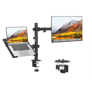 Monitor and Laptop Mount, Monitor Arm with Vented Tray for 13" to 27" LCD Computer Screens and Notebook up to 17 inch, Fully Adjustable Laptop Mount Stand Holds up to 17.6lbs