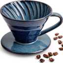 Pour Over Coffee Maker, Single Cup Ceramic Coffee Dripper, Reusable Filter Cone Drip Holder Slow Brewer with Hole Flat Bottom for Home, Office, Travel, Camping (Blue)