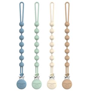 Cuddle Campus Silicone Pacifier Clip Holder with One Piece Design, Pack of 4 Soft Flexible Binky Clips with Texture for Baby Boy and Girl Set 1(6M+) (4 Pack 6m+ Round, Neutral)