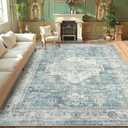 LIVEBOX Washable Area Rug 9x12 Rugs for Living Room Bedroom, Non-Slip Boho Indoor Carpet for Dining Room Office, Low-Pile Farmhouse Soft Carpets for Kids Nursery Room Playroom, Blue