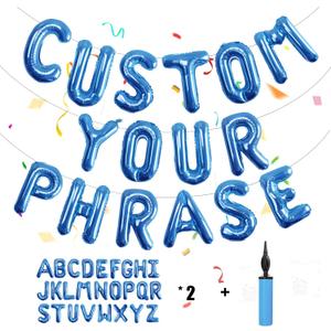 52 pcs Blue Foil Letter Balloons with Air Pump, 16 Inch 2 A-Z Sets - Mylar Alphabet Balloon Kit for Birthday Banner & Party Decorations