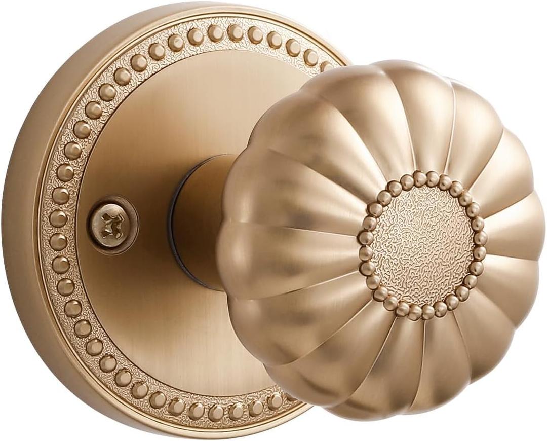 1 Pack Champagne Bronze Door Knobs Passage Door Knobs Interior Satin Brass Door Knob for Hall and Closet,Zinc Alloy