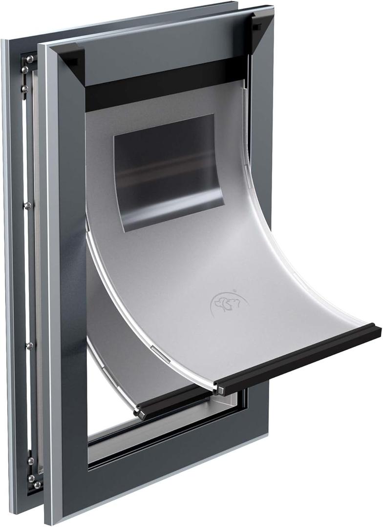 MAVRICFLEX Heavy Duty XL Dog Door with Double Sliding Lock Panels, Energy Efficient Aluminum Doggie Door, Magnetic Double Flaps Dog Door for Dogs Up to 220LBS, Extra-Large, Dark Gray