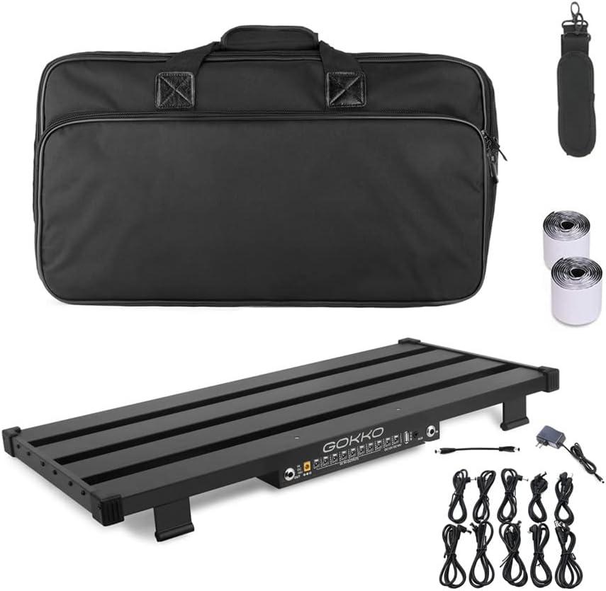 GOKKO Guitar Pedal Board 25.6''x11.9" with Integrated Power Supply and DI Module, Aluminum Powered Guitar Pedalboard with Carry Bag (GK-55)
