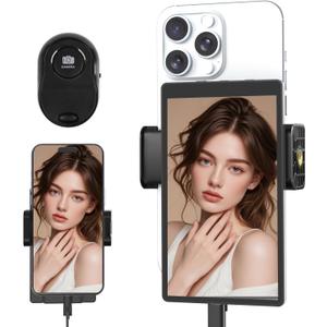 5'' Upgraded Selfie Monitor Screen for iPhone, Portable Back Camera Monitor with Strong Magnetic Phone Clip, Low Latency, Remote Control, Compatible with iPhone & Android for TikTok YouTube (Black)