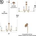 Durent Lighting Gold Chandelier Light Fixture, Modern 6-Light Candelabra Chandelier with Clear Glass Shades, 36Wx21H Large Ceiling Hanging Light for Dining & Living Room, Bedroom, Kitchen Island